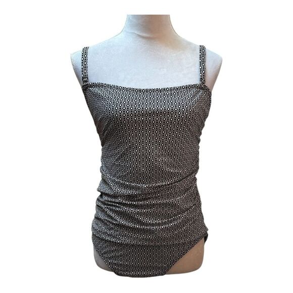 DKNY Black White Geo Print One Piece Swimsuit Size XXL - Picture 1 of 8